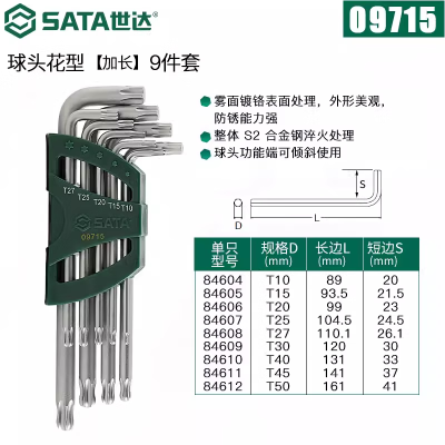 世达(SATA) 9件加长球头花形扳手组套 09715 (单位:套)