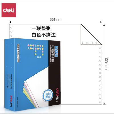 得力 塞纳河 N381-1电脑打印纸(S白色撕边)(1000页/盒) 单位:包