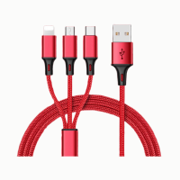 十足酷 三合一编织充电线 红色 一拖三数据线 SZK-X02