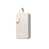 绿联(UGREEN)充电宝自带线20000毫安30W快充 可上飞机大容量小巧便携移动电源 适用苹果小米华为,米黄色