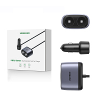 绿联(UGREEN)车载充电器 点烟器一拖二/三转换器插头扩展120W快充适用小米华为