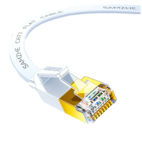 山泽(SAMZHE)七类网线 CAT7类扁平纯铜屏蔽工程网线 万兆电脑宽带家用成品跳线 扁线 白色5米CAT-705A