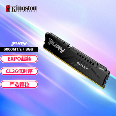 金士顿 (Kingston) FURY 8GB DDR5 6000 台式机内存条野兽系列骇客神条支持AMD EXPO超频