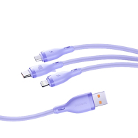 倍思数据线三合一充电线100W/66W充电器线适用华为mate60pro荣耀/苹果/小米手机平板车载线1.5米紫