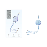 罗马仕充电线三合一数据线6A快充100W 适用于苹果iPhone/华为安卓Typec手机车载充电线伸缩多功能蓝色