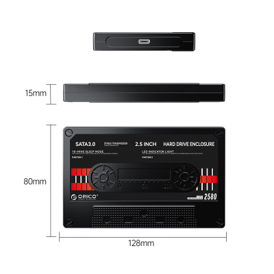 奥睿科(ORICO)移动硬盘盒2.5英寸Type-c串口SATA电脑笔记本外置壳固态机械ssd硬盘盒子 复古磁带