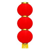 拉丝折叠连串圆灯笼 全红拉丝灯笼 10寸 5联串/个