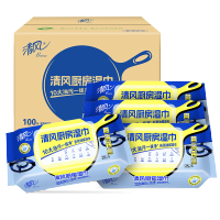 清风厨房湿巾25片*4包 超大加厚尺寸 一片去油污 厨房用纸 整箱