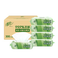 清风御本草杀菌湿巾60片*5包 湿纸巾 不含酒精 带盖抽取式 整箱