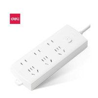 得力LX113(1.8)莹白系列延长线插座_3+3_1.8米_PE袋装(白)(个