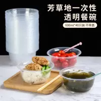 芳草地 一次性碗600ml*40只装 透明加厚塑料碗饺子汤圆汤碗 烧烤野炊水果沙拉碗 一次性餐盒圆形打包盒不带盖