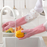 芳草地长款保暖绒里接袖手套洗碗加绒加保暖款家务手套橡胶皮手套L码