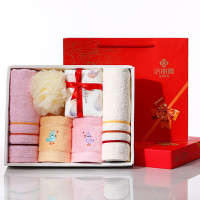 洁丽雅 毛巾礼盒6件套 大礼盒纯棉吸水毛巾多条装带浴花 粉色