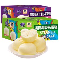 港荣 饼干蛋糕 休闲糕点零食 营养早餐 手撕面包 蒸蛋糕椰香味480g+蓝莓味480g