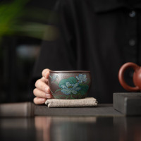 苏氏陶瓷宜兴紫砂段泥夏荷主人茶杯品茗杯礼盒
