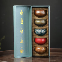 苏氏陶瓷功夫茶杯 伍形陶瓷个人杯主人杯5个大杯复古款品茗杯礼盒装