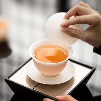 苏氏陶瓷冰种玉瓷超薄胎“清欢”三才盖碗150ml茶具泡茶碗礼盒装
