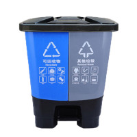 和攀脚踏式干湿分类垃圾桶 户外可回收环保双桶 蓝色+灰色22L