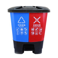 和攀 脚踏式双色分类垃圾桶 户外可回收干湿分离方形双桶 红+蓝18L