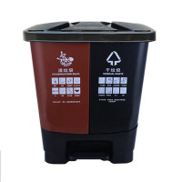 和攀 脚踏式双色分类垃圾桶 户外可回收干湿分离方形双桶 咖+黑60L
