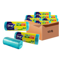 妙洁 加厚垃圾袋 大号 手提背心式 60卷 蓝色厨余家用办公室文明干湿垃圾分类 整箱装