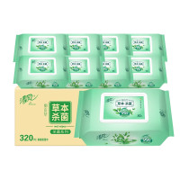 清风 草本湿巾 御本草系列 80片*8包 杀菌湿纸巾家庭大包装带盖锁水