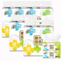 清风 抽纸 四叶草3层100抽 原木无香 吸水强韧不分层 (5提30包)