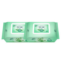 清风 草本湿巾 御本草系列 80片*2包 杀菌湿纸巾家庭大包装带盖锁水