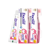 牙博士 儿童牙膏牙刷 2-6-12岁换牙期含氟防蛀 AD钙草莓味50g*2+牙刷2支