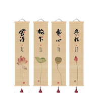 客厅禅意长条挂画 竹子材质-四幅组合 宽0.3米*高1.2米+吊坠0.15米