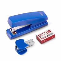 得力 办公订书机3件套(订书器 订书钉 起钉器) 办公用品 蓝色0354