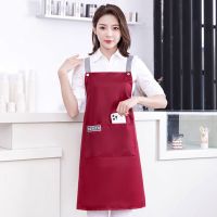 围裙 家用厨房防油污 背带式围腰 防水背带围裙铆扣-红色
