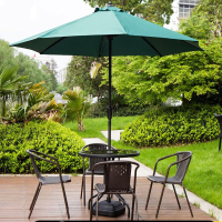 露天桌椅遮阳伞组合4把围椅+80黑玻璃圆桌+太阳伞 咖啡色