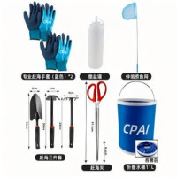赶海工具套装(大号耙子1铲子1两用锄1螃蟹夹1折叠水桶9L伸缩捞网、赶海手套1双)2