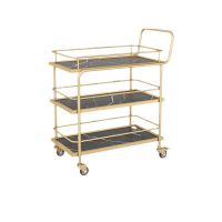 北欧移动小推车收纳车传菜车 金色框+黑色板 两层