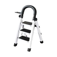 梯子室内家用折叠人字梯加厚碳钢四步五步带扶手小梯子 加厚升级防滑款三步梯 白色