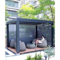 凉亭户外庭院阳光房带卷闸带灯花园别墅遮阳棚室外新中式铝合金电动百叶亭子