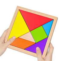 木质七巧板小学生用二一年级下册幼儿数学教具儿童益智力玩具拼图 14*14cm