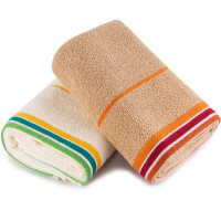 三利 撞色锻边面巾 两条装 9669 白色+浅驼色