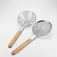 财荣长柄漏勺(木柄)32网漏