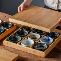 九宫格陶瓷餐具 带盖子九宫格竹盘含碟
