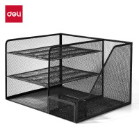 得力 多功能金属网材组合式文件框/盘/栏 黑色PB103 三层组合文件框-黑
