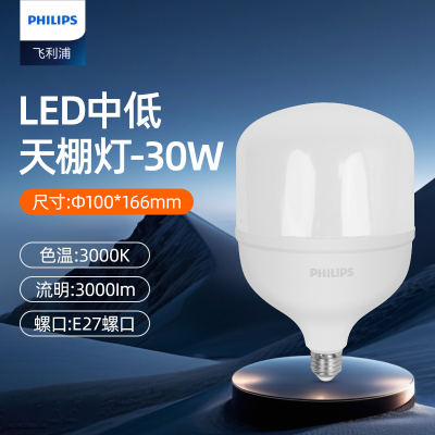 飞利浦(PHILIPS)LED中低天棚灯 大功率柱形泡 E27螺口30w 暖光3000K