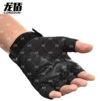龙盾半指手套男士格斗拳击户外骑行机车运动健身全指黑色绿色沙色 [黑色]