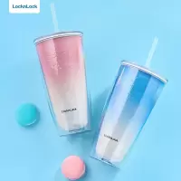 乐扣乐扣 双层简约吸管杯750ml蓝色粉色 HAP507