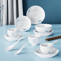 康宁(Corelle Brands)竹露荷风餐具28头釉下彩现代简约碗盘套装 CB-TC005-TG/KZ
