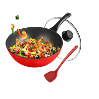 双立人Style系列 不粘炒菜锅平底煎炒锅家用锅具中式炒锅30cm红色1022049!