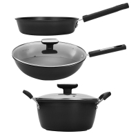 十八子作美家手作锅具 锅具套装爆炒锅不粘锅无涂层平底煎锅铁锅汤锅 三件套HM-202-3!