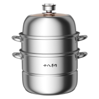 十八子作源味系列蒸锅 智能定时响铃蒸煮防干烧 304不锈钢三层蒸锅家用复合底汤锅蒸笼 HM-204-28ZC!