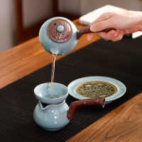 八方礼江山如画-(侧把)官窑梅子青11入功夫茶具套装陶瓷家用懒人泡茶神器茶壶礼盒 BFL2021-5!